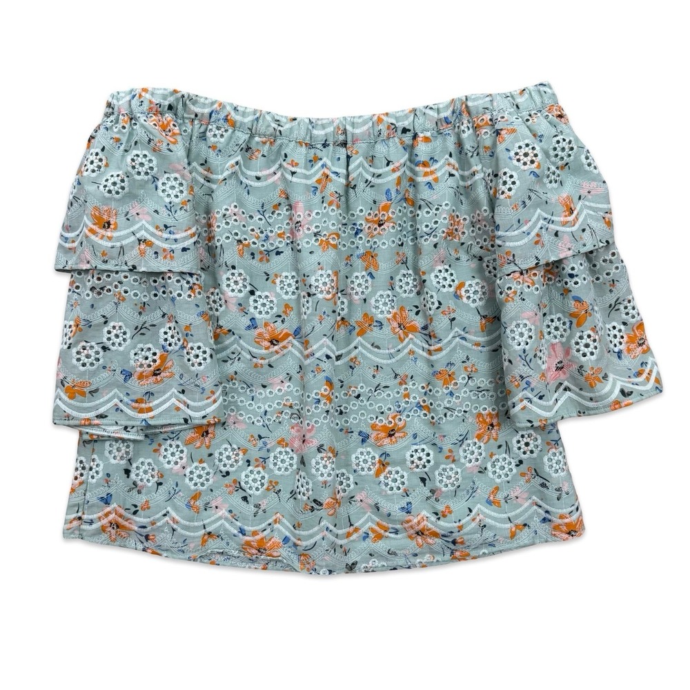 LAIA Off The Shoulder Embroidered Eyelet Floral Ruffle Top Women's Size Small